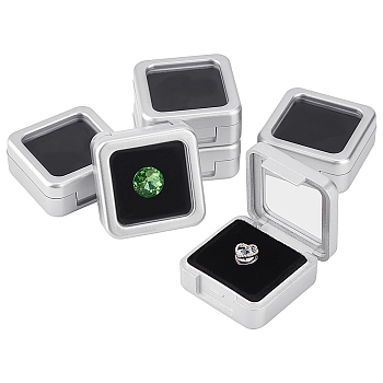 Square Plastic Loose Diamond Storage Boxes, Visible Window Jewelry Showing Case with Black Plush Inside, for Small Gems, Silver, 4x4x1.8cm