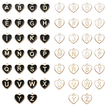 2 Sets 2 Colors Alloy Enamel Pendants, Golden, Heart with Letter A~Z Charm, Mixed Color, 15.5x14.5x2mm, Hole: 2mm, 26pcs/set, 1 set/color