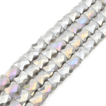 AB Color Plate Glass Beads Strands, Faceted Bamboo Stick, Light Grey, 10.5~11x8x5mm, Hole: 1.4mm, about 60pcs/strand, 24.41~25.20''(62~64cm)