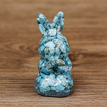 Resin Home Display Decorations, with Sequin and Synthetic Turquoise Chips Inside, Rabbit, 40x40x73mm