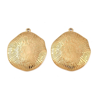 304 Stainless Steel Pendants, Flat Round with Flower, Cadmium Free & Nickel Free & Lead Free, Ion Plating(IP), Real 18K Gold Plated, 30x26.5x3mm, Hole: 1.4mm