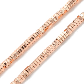 Electroplated Synthetic Non-magnetic Hematite Beads Strands, Hexagon, Rose Gold Plated, 3x2.8x1mm, Hole: 1.2mm, about 408pcs/strand, 16.06''(40.8cm)