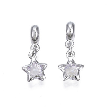 Rack Plating Alloy European Dangle Charms, with Resin Crystal Rhinestone, Large Hole Beads, Cadmium Free & Lead Free, Star, Platinum, 27mm, Hole: 4.5mm, Star: 14x11x6.5mm