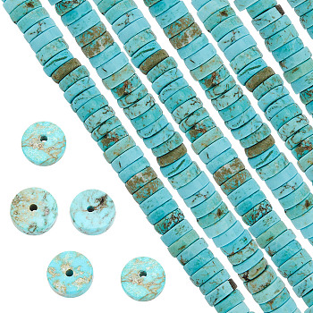 Natural Howlite Beads Strands, Heishi Beads, Dyed & Heated, Flat Round/Disc, Turquoise, 8x3mm, Hole: 1mm, about 122pcs/strand, 15.16''(38.5cm), 1 strand/box