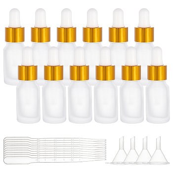BENECREAT Frosted Empty Glass Dropper Bottles, with 3ML Disposable Plastic Dropper, Plastic Funnel Hopper, Clear, 25x80mm, Capacity: 10ml, 16pcs