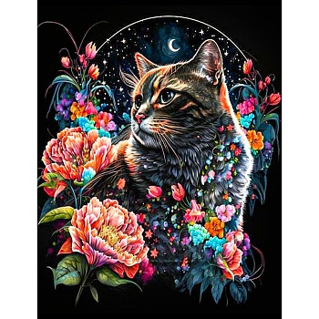 AB Color Flower Cat DIY Diamond Painting Kit, Including Resin Rhinestones Bag, Diamond Sticky Pen, Tray Plate and Glue Clay, Coral, 400x300mm