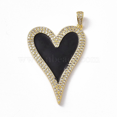 Golden Black Heart Brass+Cubic Zirconia+Enamel Pendants