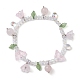bracelet extensible en quartz rose naturel et perles de verre avec breloques florales(BJEW-JB10176-02)-1
