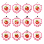 15Pcs Strawberry Charms with Platinum Plated Iron Loops, Pink, 25x21.5x8mm, Hole: 2mm(RESI-YW0005-04)