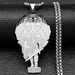 304 Stainless Steel Pendant Necklaces, Stainless Steel Color, Archangel Saint Michael, 23.54 inch(59.8cm)(NJEW-B153-02B-P)