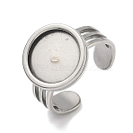 304 Stainless Steel Cuff Ring Findings, Round Pad Ring Base Setting Findings, Stainless Steel Color, 15mm, Inner Diameter: 18.8mm, Tray Size: 12mm(STAS-B126-11A-P)
