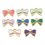 304 Stainless Steel Enamel Pendants, Bowknot Charms, Ion Plating(IP), Real 18K Gold Plated, Mixed Color, 12x19x2mm, Hole: 2mm(SA-CBADC81-03G)