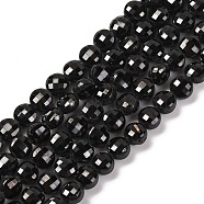 Natural Black Spinel Beads Strands, Faceted, Flat Round, 4x3mm, Hole: 0.8mm, about 103pcs/strand, 15.35 inch(39cm)(G-F770-B01-01)