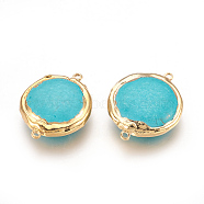 Synthetic Turquoise Links connectors, with Brass Findings, Flat Round, Golden, 18~18.5x22.5~23x5.5~7mm, Hole: 1.2mm(X-G-P403-A01-G)
