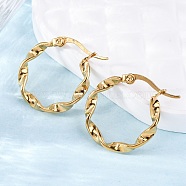 201 Stainless Steel Hoop Earrings, with 304 Stainless Steel Pin, Hypoallergenic Earrings, Twisted Ring Shape, Golden, 9 Gauge, 21x3mm, Pin: 0.7mm(X-EJEW-A054-05C-G)