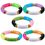 Candy Color Chunky Curved Tube Acrylic Beads Stretch Bracelets Set for Women, Mixed Color, Inner Diameter: 2 inch(5cm), 5pcs/set(BJEW-SW00015)