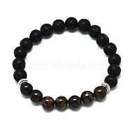 Natural Bronzite Beads Stretch Bracelets, with Synthetic Lava Rock Beads and Alloy Beads, Round, Inner Diameter: 2-1/8 inch(5.5cm), Beads: 8.5mm(BJEW-R309-02-A13)