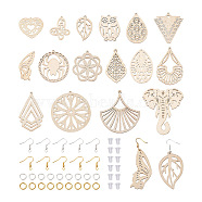 DIY Filigree Dangle Earring Making Kits, Including Iron Earring Hooks, Butterfly & Teardrop & Flower & Fan & Heart Undyed Natural Wooden Joiners Links, Antique White, 292Pcs/bag(DIY-BY0001-33)