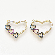 Brass Micro Pave Cubic Zirconia Pendants, Heart, Colorful, Golden, 23x24.5x2.5mm, Hole: 1.2mm(ZIRC-T012-38G)