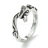 Snake Alloy Finger Rings, Lead Free & Cadmium Free, Antique Silver, 3~8mm, Inner Diameter: 16mm(RJEW-K275-89AS)