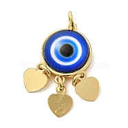 Real 18K Gold Plated Brass Pendants, with Acrylic and Jump Ring, Flat Round with Evil Eye Charms, Blue, 28x14x5mm, Hole: 3.4mm(KK-A198-01G-02)