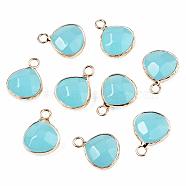 Natural White Jade Pendants, with Nickel Free Brass Findings, Faceted, Dyed, teardrop, Golden, Pale Turquoise, 17.5x13.5x6.5mm, Hole: 2mm(G-Q963-02)