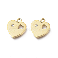 Ion Plating(IP) 304 Stainless Steel Charms, Manual Polishing, with Crystal Rhinestone, Heart, for Valentine's day, Golden, 12.5x11x1.2mm, Hole: 1.8mm(X-STAS-L245-001G)