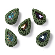 Sew on Rhinestone, Mocha Fluorescent Style, Glass Rhinestone, with Brass Findings, Garments Accessories, Teardrop, Mixed Color, Teal, 12.5x8x5mm, Hole: 1mm(RGLA-P033-H02-09)