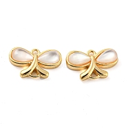 Natural Freshwater Shell Brass Butterfly Charms, Real 18K Gold Plated, 7x12x3mm, Hole: 0.9mm(KK-Q806-08G)