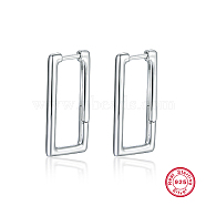 Rhodium Plated Platinum 925 Sterling Silver Hoop Earrings, Rectangle, 29x15mm(DU0168-2)