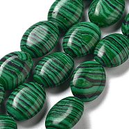 Synthetic Malachite Beads Strands, Flat Oval, 18~18.5x13~13.5x6~6.5mm, Hole: 1.2mm, about 11pcs/strand, 7.76 inch(19.7cm)(G-P528-M06-01)