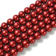 Eco-Friendly Dyed Glass Pearl Round Beads Strands, Grade A, Cotton Cord Threaded, Red, 10mm, Hole: 0.7~1.1mm, about 42pcs/strand, 15 inch(HY-A002-10mm-RB038)