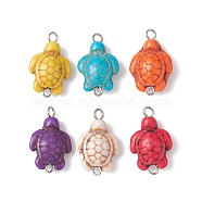 Synthetic Turquoise Dyed Connector Charms, Sea Turtle Links, Mixed Color, Platinum, 22.5x14x7mm, Hole: 1.8mm & 2.5mm(PALLOY-JF02351-01)