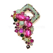 Flower Alloy Rhinestone Brooches for Backpack Clothes, with Glass, Golden, Fuchsia, 83x53mm(JEWB-P042-04G-A)