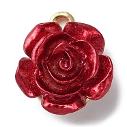 Opaque Resin Rose Pendants, Flower Charms with Golden Plated Alloy Findings, FireBrick, 16.5x14.5x8mm, Hole: 2mm(PALLOY-Z016-02G)