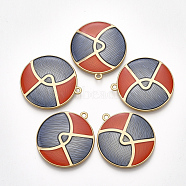 Smooth Surface Alloy Enamel Pendants, Flat Round, Matte Gold Color, Red, 33x30x3mm, Hole: 2mm(X-PALLOY-T067-02B)
