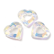 Electroplated Glass Pendants, Back Plated, Faceted Heart Charms, Alice Blue, 24.5x26x6mm, Hole: 11x13mm(EGLA-O008-01E)
