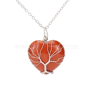 Natural Red Jaspe Heart Pendant Necklaces, Platinum Copper Wire Wrap Necklace, 20.47 inch(52cm)(PW-WG58330-10)