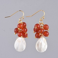 Natural Red Agate/Carnelian Dangle Earrings, with Natural Spiral Shell Beads, Real 18K Gold Plated Brass Earring Hooks and Copper Wire, 43mm, Pin: 0.6mm(EJEW-JE03876-03)