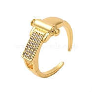 Brass Micro Pave Cubic Zirconia Cuff Rings for Women, Long-Lasting Plated, Cadmium Free & Lead Free, Belt, Real 18K Gold Plated, 12.5mm(RJEW-G325-09G)