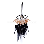 Handmade Eye & Tree of Life Woven Net/Web with Feather Wall Hanging Decoration, with ABS/Glass Beads & Copper Wire, for Home Offices Amulet Ornament, Black, 510mm(HJEW-K035-02)