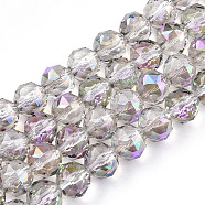 Electroplate Transparent Glass Beads Strands, Faceted, Round, Violet, 8x7.5mm, Hole: 1mm, about 70pcs/strand, bout 70~72pcs/strand, 20.67 inch~21.26 inch(52.5~54cm)(EGLA-N002-34C-C06)
