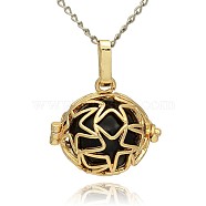 Golden Tone Brass Hollow Round Cage Pendants, with No Hole Spray Painted Brass Ball Beads, Black, 23x24x18mm, Hole: 3x8mm(KK-J231-03G)