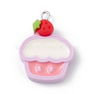 Opaque Resin Imitation Food Pendants, with Platinum Tone Iron Loops, Strawberry Ice Cream, Thistle, 29x20.5x7.5mm, Hole: 2mm(RESI-D064-03P-19)