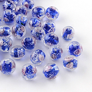 Handmade Luminous Inner Flower Lampwork Beads, Round, Blue, 8mm, Hole: 1mm(LAMP-R129-8mm-08)