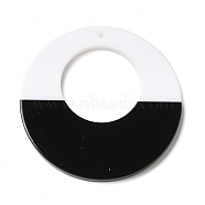 Black and White stitching Acrylic Pendants, Round, 40x2.5mm, Hole: 1.6mm(OACR-S143-01A)