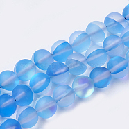 Synthetic Moonstone Beads Strands, Holographic Beads, Dyed, Frosted, Round, Royal Blue, 8mm, Hole: 0.7mm, 48pcs/strand, 15 inch(X-G-S283-8mm-10)