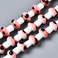 Handmade Porcelain Ceramic Beads Strands, Mushroom, Pink, 12x10mm, Hole: 1.5mm, about 25pcs/strand, 11.81 inch(30cm)(PORC-T006-05I)