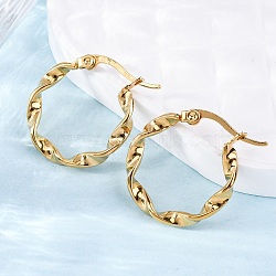 201 Stainless Steel Hoop Earrings, with 304 Stainless Steel Pin, Hypoallergenic Earrings, Twisted Ring Shape, Golden, 9 Gauge, 21x3mm, Pin: 0.7mm(X-EJEW-A054-05C-G)