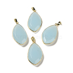 Glass Pendants, with Golden Rack Plating Brass Findings, Oval Charms, Light Blue, 36~36.5x19.5~20x6~6.5mm, Hole: 6.5x3.5mm(G-K338-08G-13)